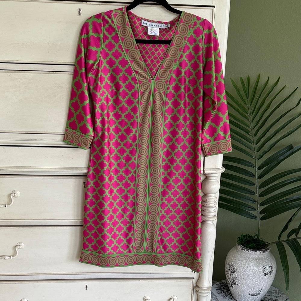 Gretchen Scott Dress Womens Pink Green Jersey dress size S